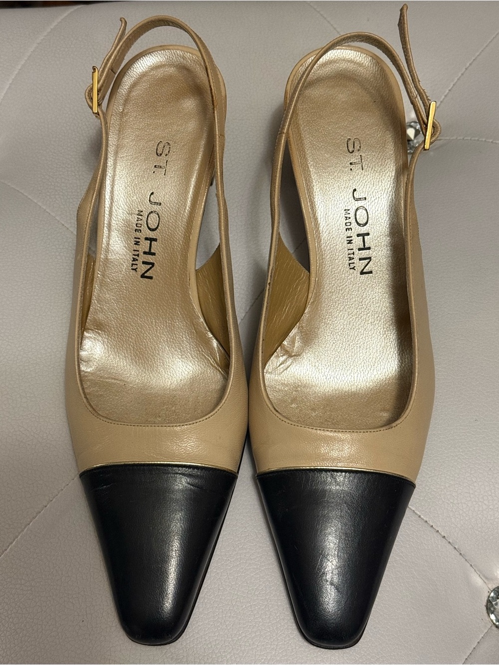 St. John Two-Tone Italian-Leather Slingbacks